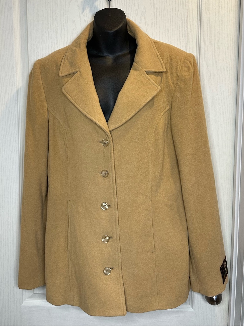 Tall Girl Cashmere Blend Camel Pea Coat with Classic Notch Collar